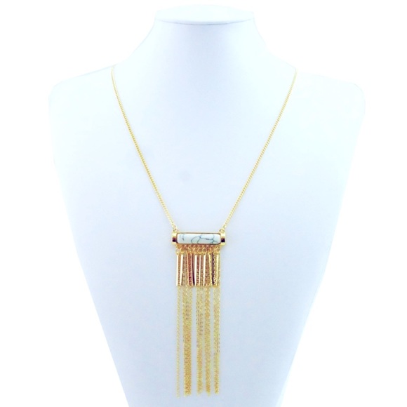 NWT Marbled White Stone Tassel Necklace - Picture 1 of 2